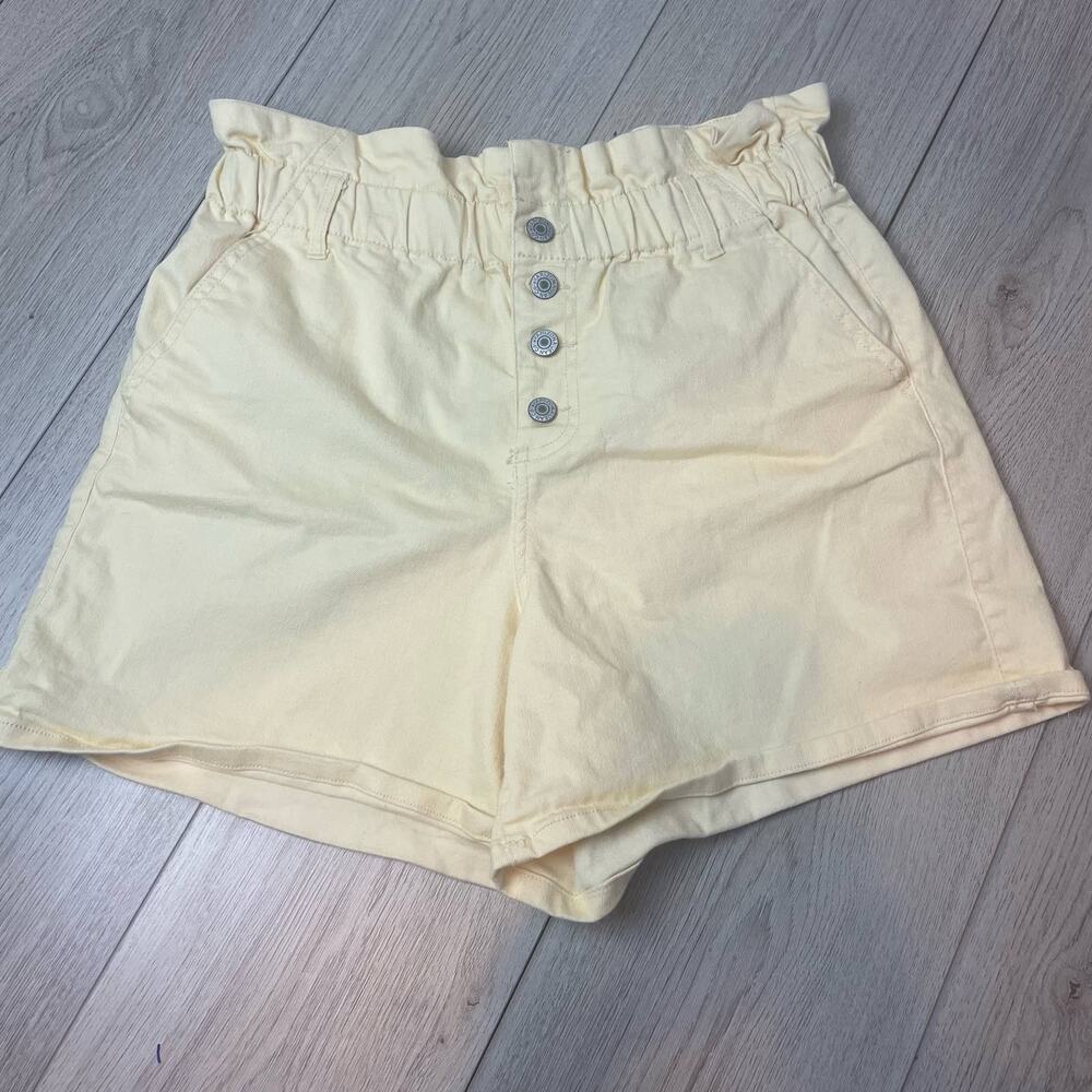 Arizona Paper Bag Waist Button Fly Shorts Pale Yellow Y2K Streetwear Juniors 13